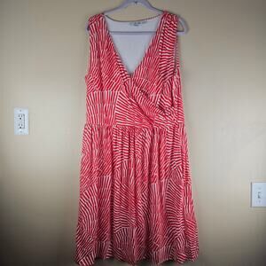 Boden Midi Coral And White Printed Dress Size 16L